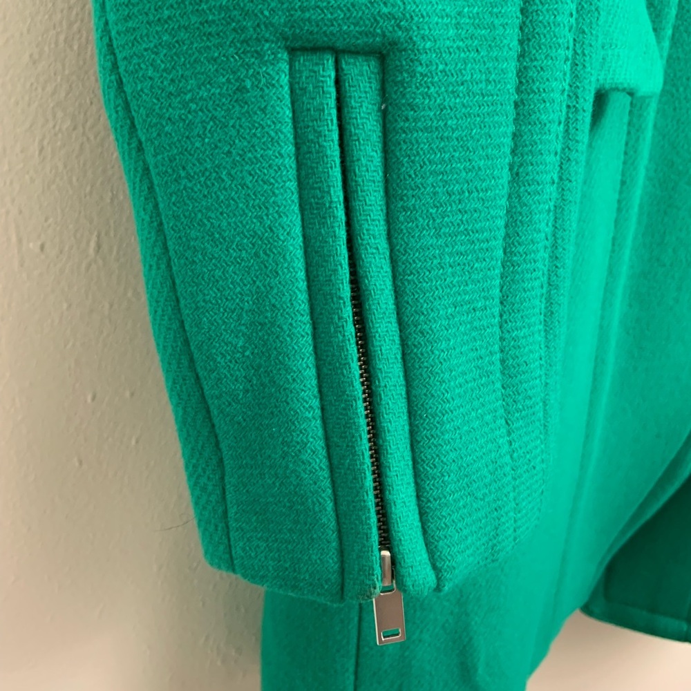 J Crew Women’s Wool Blend Emerald Green Long Two Way Zip Coat Jacket Size 12 - Picture 4 of 16